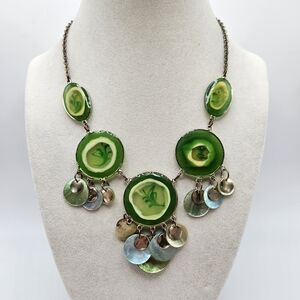 VINTAGE Yousi You & I Unique Green Silver Tone Beaded Necklace